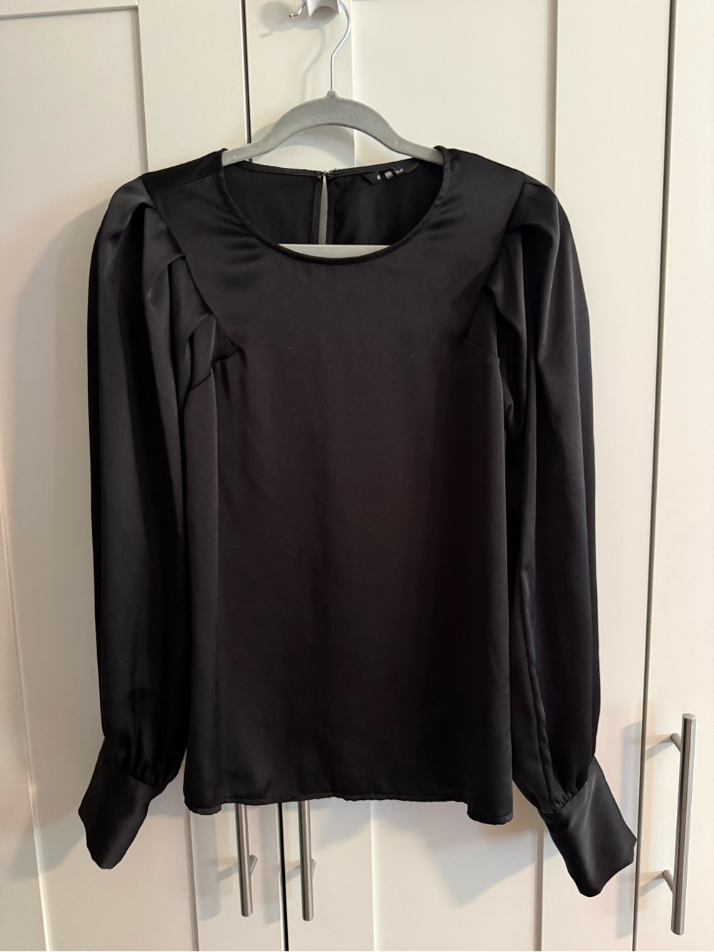 Black Long-Sleeve Satin Blouse from Express